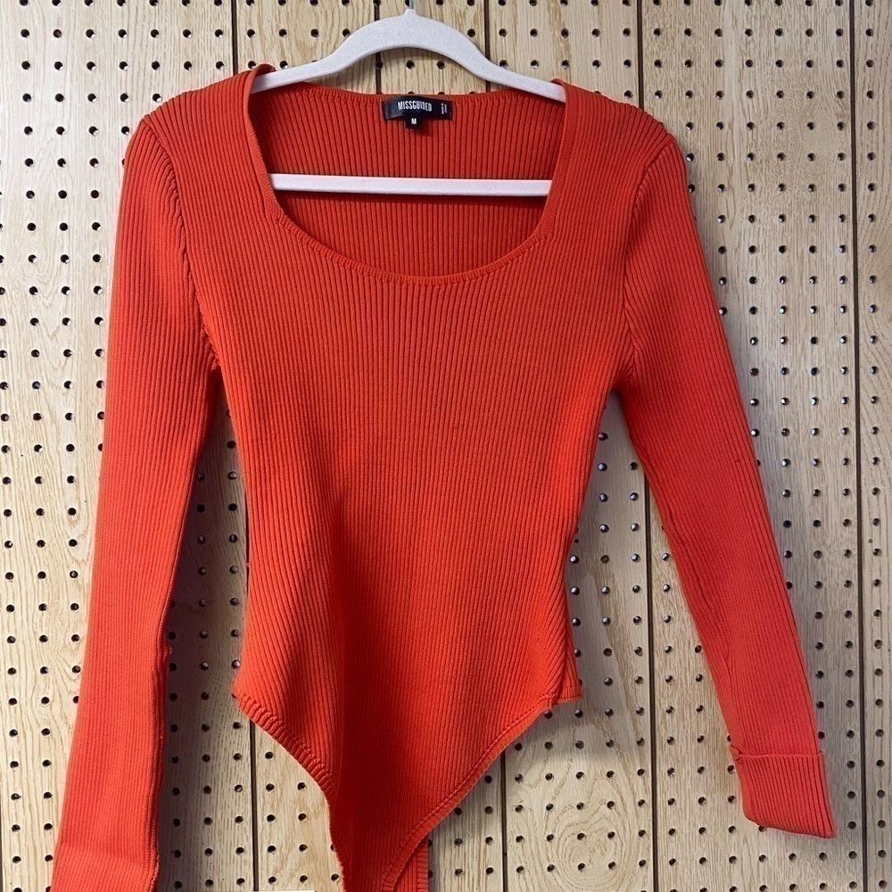 Missguided Orange Ribbed Bodysuit